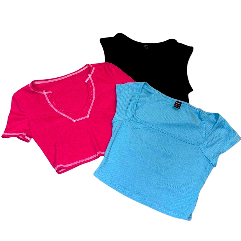 Shein Ribbed Crop Top Bundle - 3 Tops (XS/S)